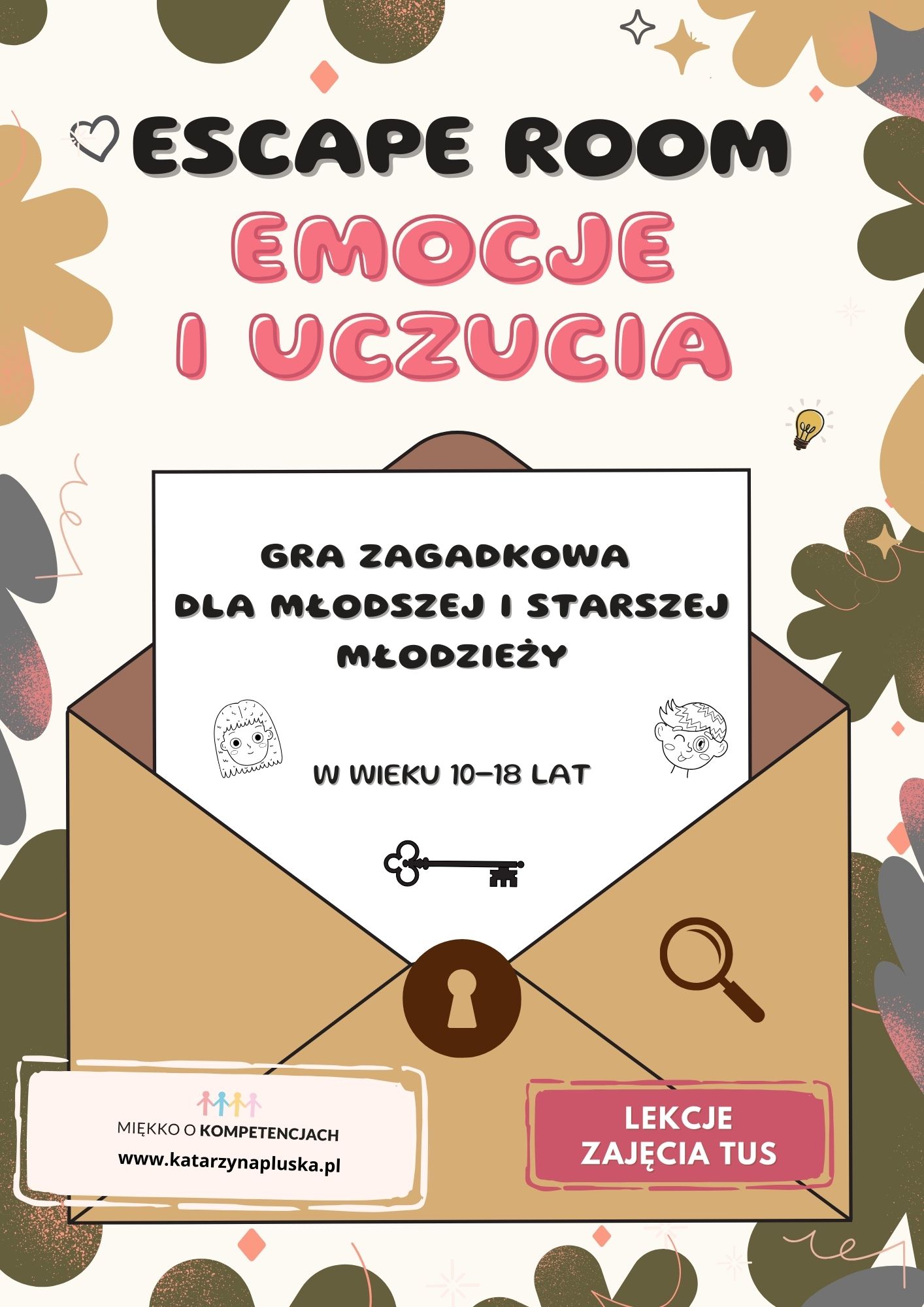 Escape room. Emocje i uczucia. Gra zagadkowa dla młodzieży młodszej i starszej www.katarzynapluska.pl escape room dla młodzieży