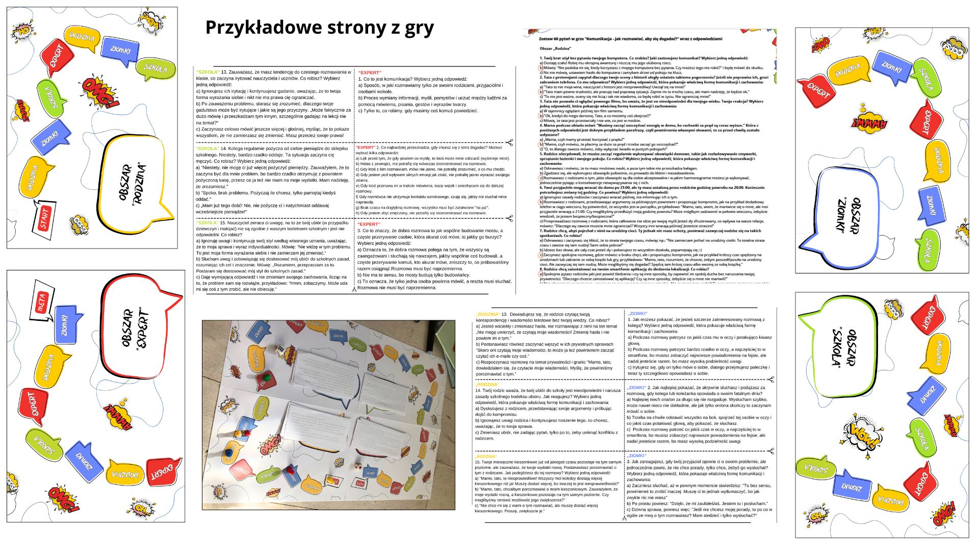 Gra planszowa Komunikacja - jak rozmawiać, aby się dogadać dla 10-14 latków do druku Przykładowe strony z gry komunikacja młodzieży i dzieci