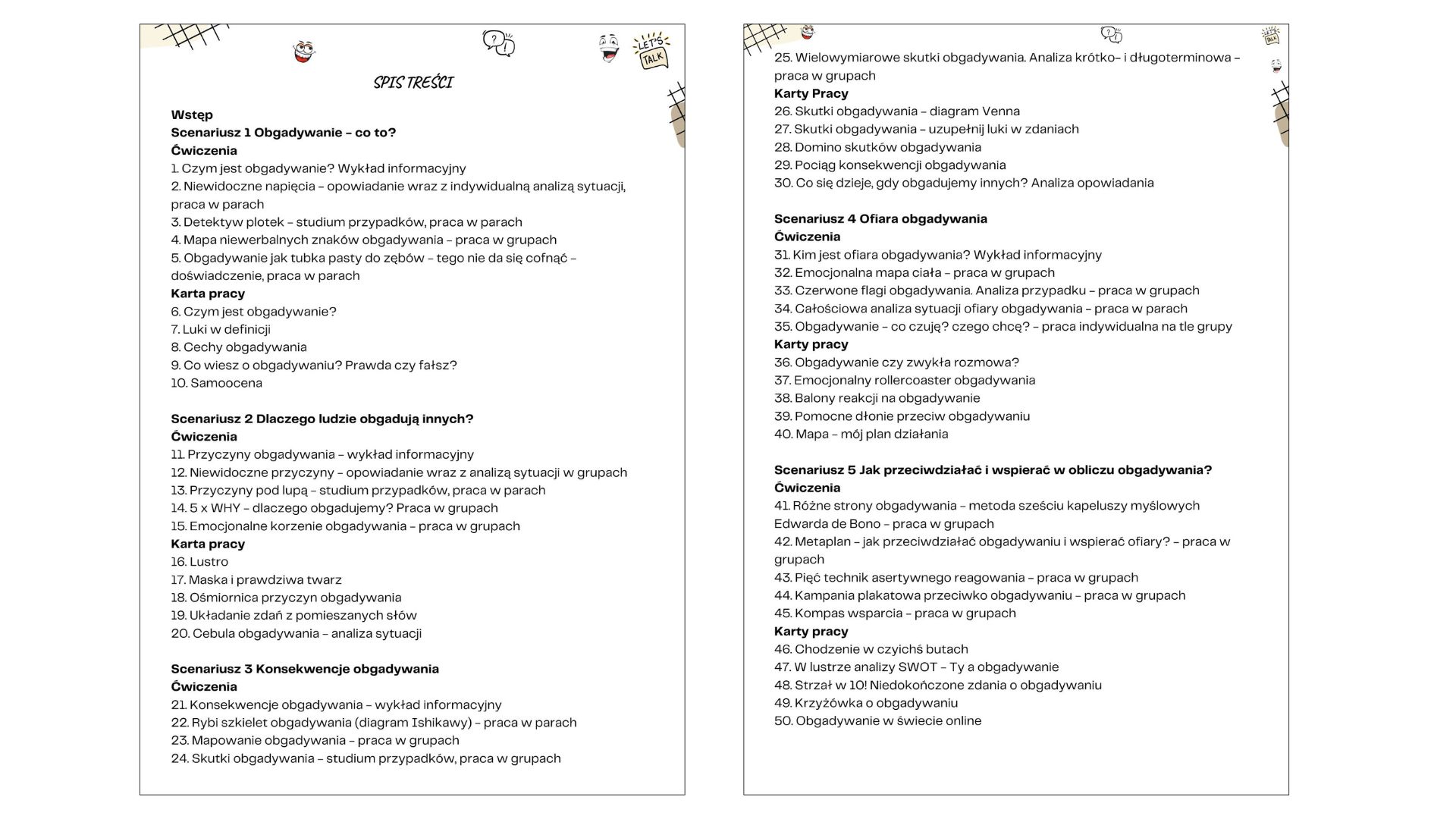 Obgadywanie – scenariusze. 50 aktywności: 25 ćwiczeń grupowych i 25 kart pracy dla młodzieży 10–18 lat spis treści